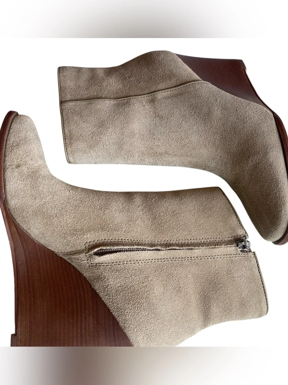 Dolce Vita Susann Wedge Heel Ankle Boot in Almond Suede Square Toe, size 8.5